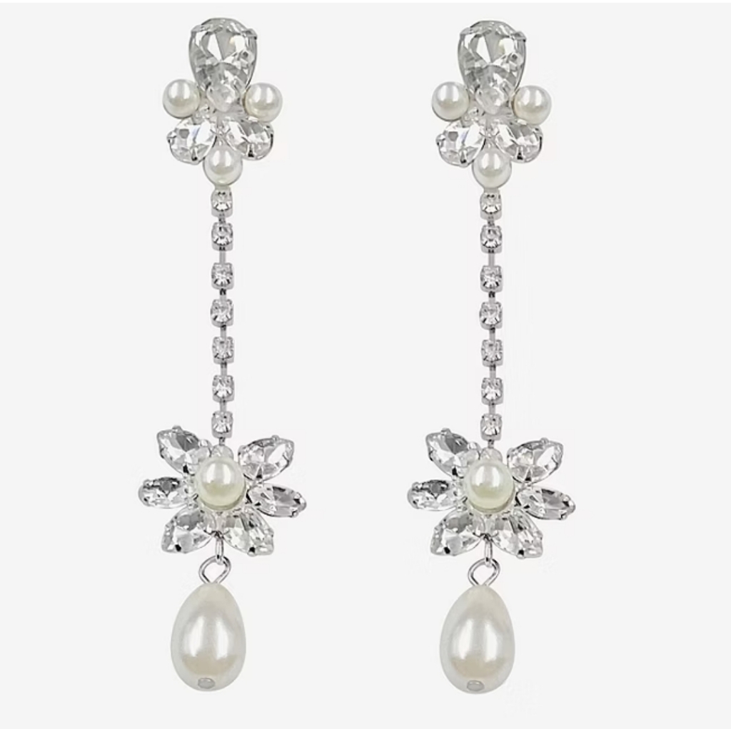 Bijoux Bar Silver And Pearl Flower Drop Earrings 22$